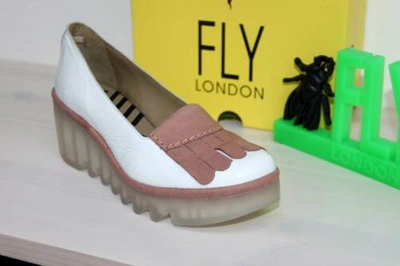 Pre-owned Fly London Leder Pumps Plateau Slipper - Made In Portugal - Biss Off White- Neu