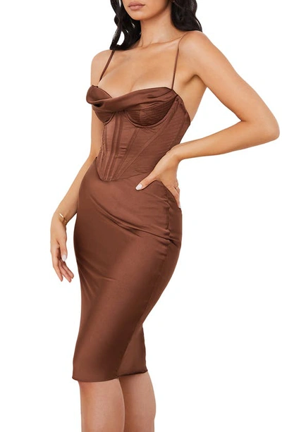 House Of Cb Myrna Satin Corset Midi Dress In Chocolate