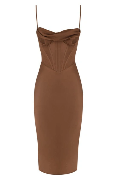 House Of Cb Myrna Satin Corset Midi Dress In Chocolate
