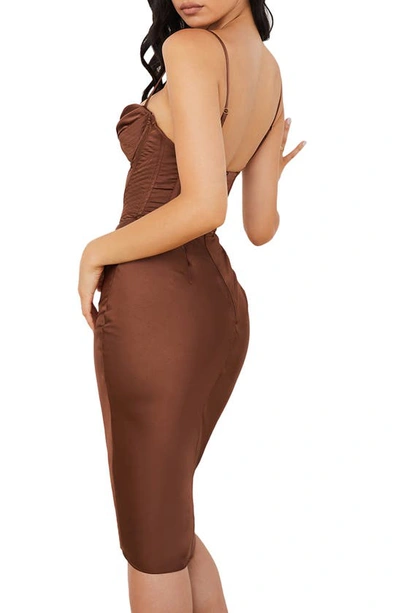 House Of Cb Myrna Satin Corset Midi Dress In Chocolate
