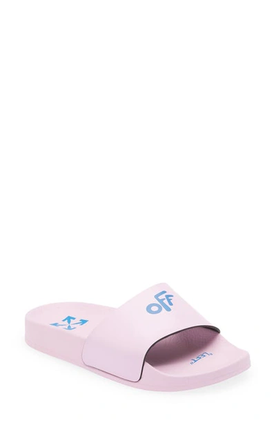 Shop Off-white Kids' Logo Pool Slide In Pink/ Blue