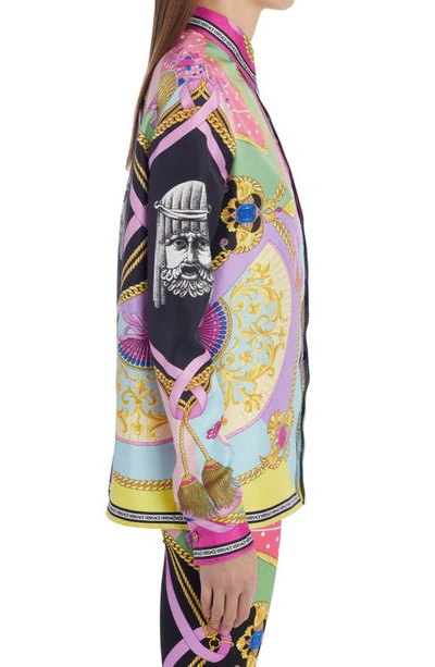 Shop Versace Ventagli Fan Print Silk Blouse In Multicolor