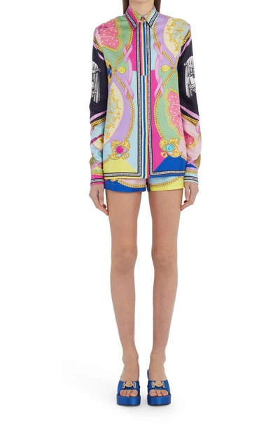 Shop Versace Ventagli Fan Print Silk Blouse In Multicolor