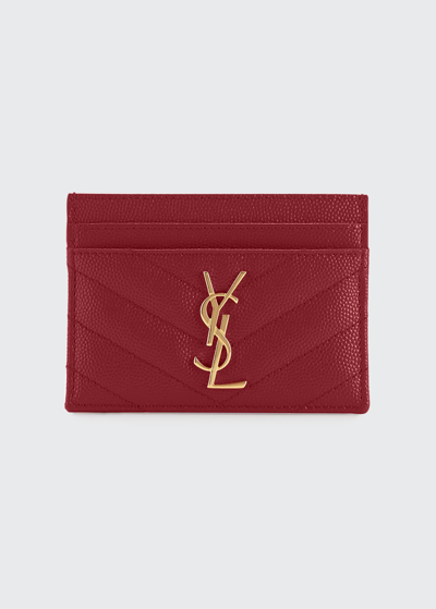 YSL SAINT LAURENT Logo Leather Card Case Wallet--Red/Gold 