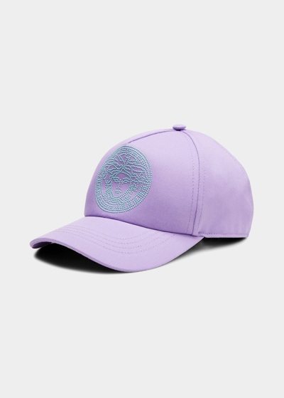 Shop Versace Logo Cotton Baseball Cap In Liatris Torquise