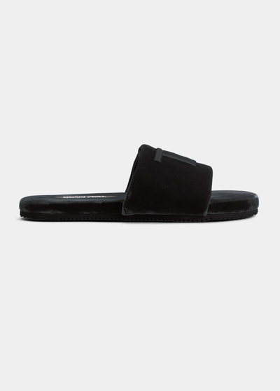 Shop Tom Ford Tf Embroidered Velvet Flat Sandals In Black