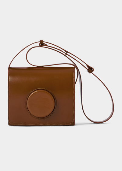 Shop Lemaire Flap Leather Camera Crossbody Bag In 420 Tobacco