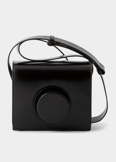 Shop Lemaire Flap Leather Camera Crossbody Bag In 999 Black