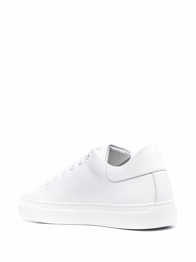 Shop Moschino Leather Logo Print Sneakers In White