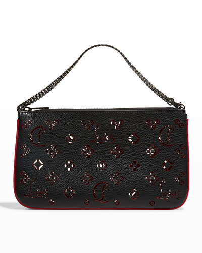 Shop Christian Louboutin Loubila Shoudler Bag In Loubinthesky Perforated Leather In Black/red