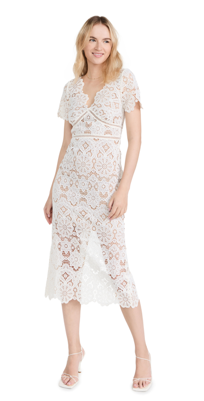 Shop Self-portrait Ivory Floral Guipure Midi Dress