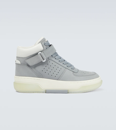 Shop Amiri Stadium High-top Leather Sneakers In Grey/white