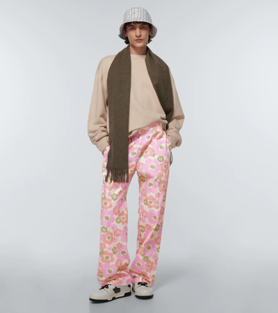 Shop Acne Studios Floral Cotton Pants In Ecru'/pink
