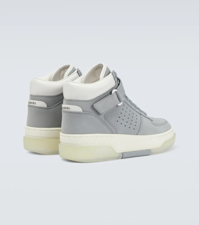Shop Amiri Stadium High-top Leather Sneakers In Grey/white