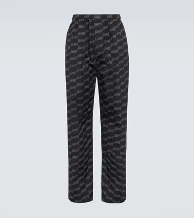 Shop Balenciaga Bb Signature Cotton Pajama Pants In Black/grey