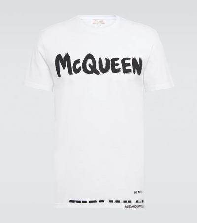 Shop Alexander Mcqueen Logo Cotton T-shirt In White/mix