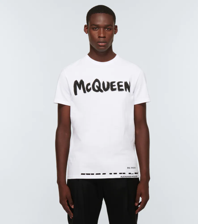 Shop Alexander Mcqueen Logo Cotton T-shirt In White/mix