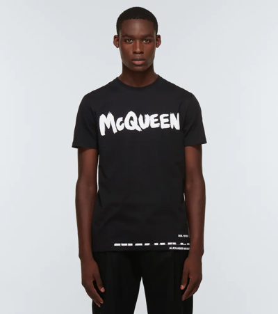 Shop Alexander Mcqueen Logo Cotton T-shirt In Black/mix