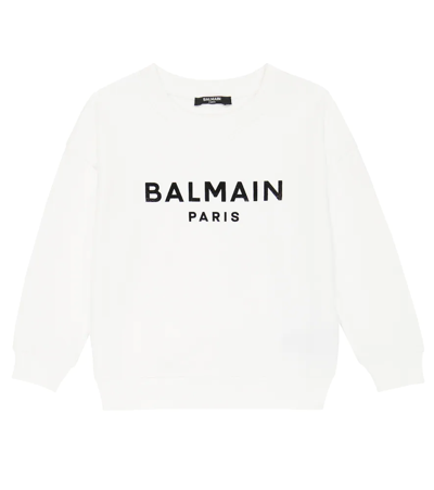 Shop Balmain Logo Cotton Jersey Sweatshirt In Bianco/nero