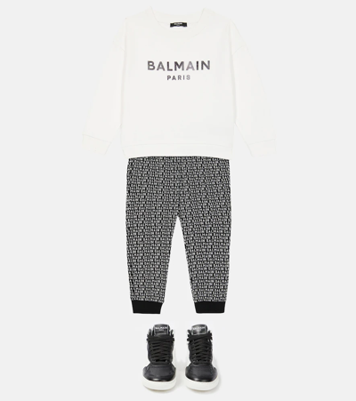 Shop Balmain Logo Cotton Jersey Sweatshirt In Bianco/nero