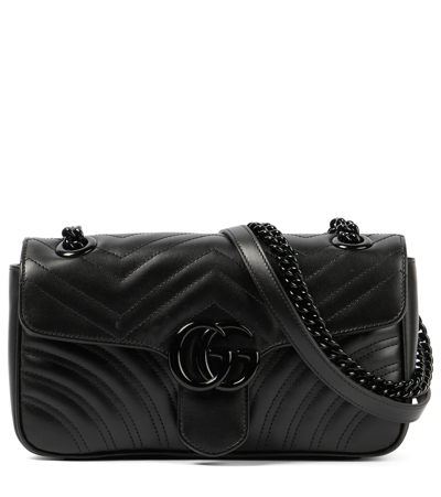 Shop Gucci Gg Marmont Small Leather Shoulder Bag In Nero/nero