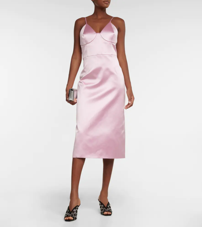 Shop Gucci Silk Duchesse Midi Dress In Vintage Mauve/mix