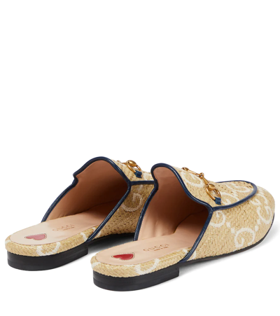 Shop Gucci Gg Princetown Raffia-effect Slippers In Natural-m.whi/blu.ag