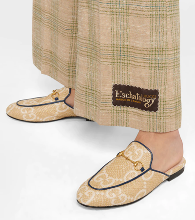 Shop Gucci Gg Princetown Raffia-effect Slippers In Natural-m.whi/blu.ag