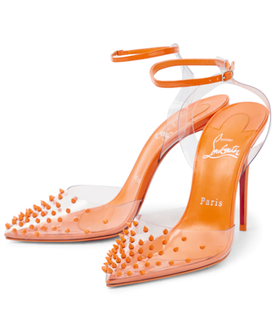 Christian Louboutin Women's Spikoo 100 Pvc Ankle-strap Sandals In Papaya