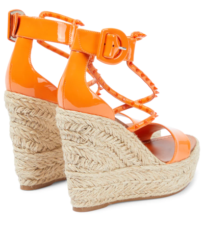 Shop Christian Louboutin Chocazeppa 120 Embellished Wedge Sandals In Papaya