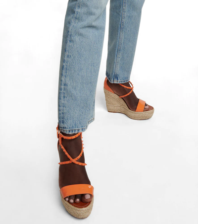Christian Louboutin Chocazeppa 120 Embellished Wedge Sandals In Papaya