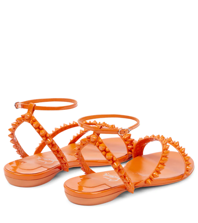 Shop Christian Louboutin Mafaldina Spikes Leather Sandals In Papaya