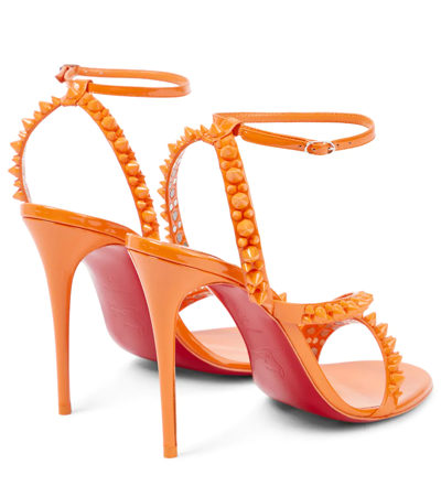 Shop Christian Louboutin Mafaldina Spikes 100 Leather Sandals In Papaya