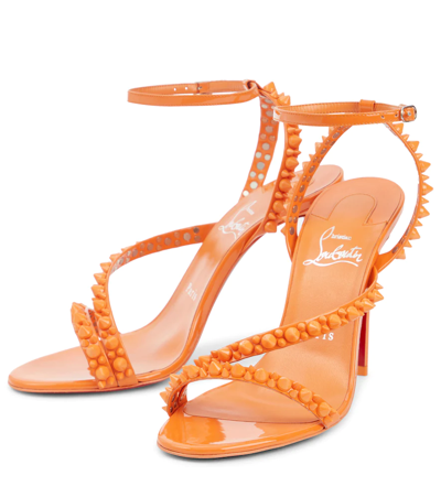 Shop Christian Louboutin Mafaldina Spikes 100 Leather Sandals In Papaya