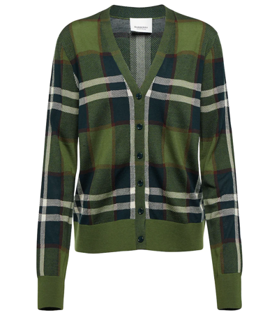 Shop Burberry Vintage Check Wool-blend Cardigan In Olive