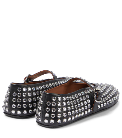 Alaïa Embellished Leather Ballet Flats In Black