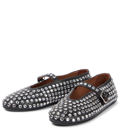 Shop Alaïa Embellished Leather Ballet Flats In Black