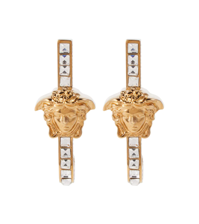 Shop Versace La Medusa Crystal-embellished Earrings In  Gold-crystal