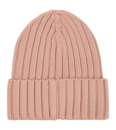 Shop Moncler Ribbed-knit Virgin Wool Beanie In Light Pink