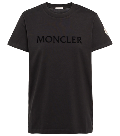 Shop Moncler Logo Cotton Jersey T-shirt In Black