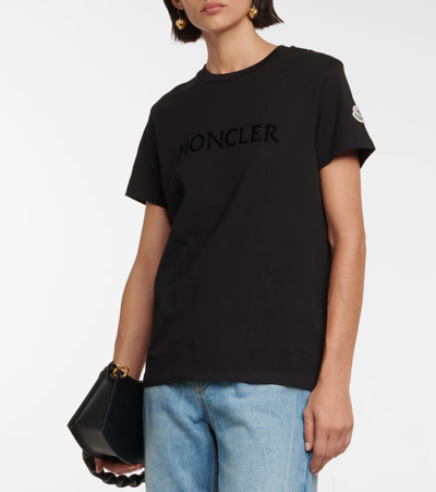 Shop Moncler Logo Cotton Jersey T-shirt In Black