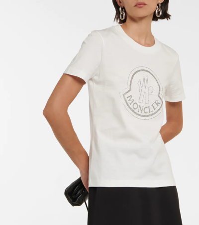 Shop Moncler Logo Embellished Cotton T-shirt In White