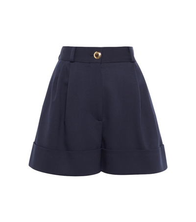 Shop Miu Miu High-rise Wide-leg Wool Shorts In Blu