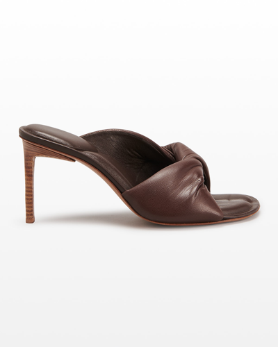 Shop Jacquemus Les Mules Bagnu Twisted Lambskin Sandals In Brown