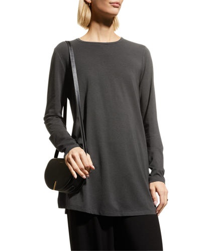 Shop Eileen Fisher Long-sleeve Side-slit Jersey Tunic In Graphite