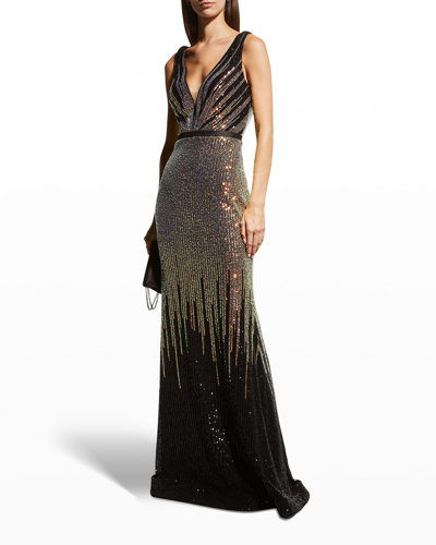 Shop Basix Sleeveless Ombre Sequin Gown In Hunter Green