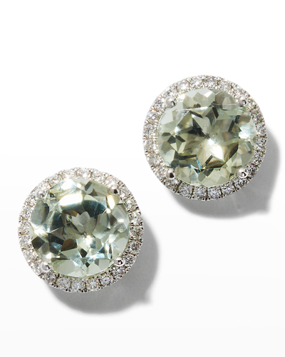 Shop Kiki Mcdonough Grace Green Amethyst And Diamond Stud Earrings In White Gold
