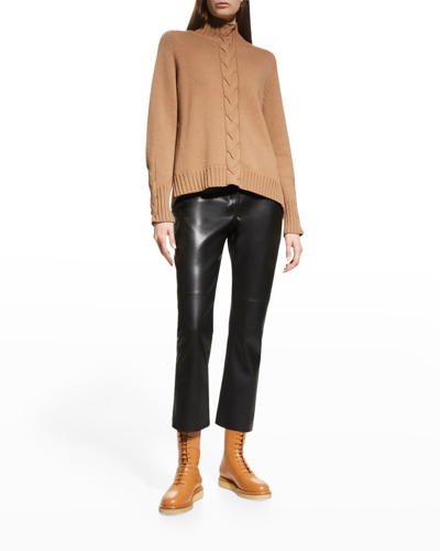 Shop Max Mara Oceania Turtleneck Cable-knit Cashmere Sweater In Camel
