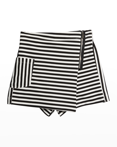 Shop Habitual Girl's Striped Mini Wrap Skort In Black