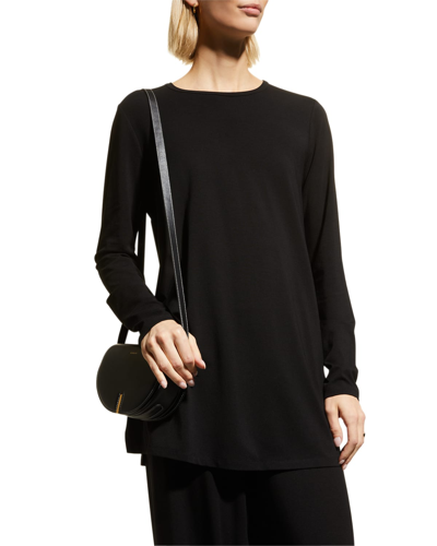 Shop Eileen Fisher Long-sleeve Side-slit Jersey Tunic In Black